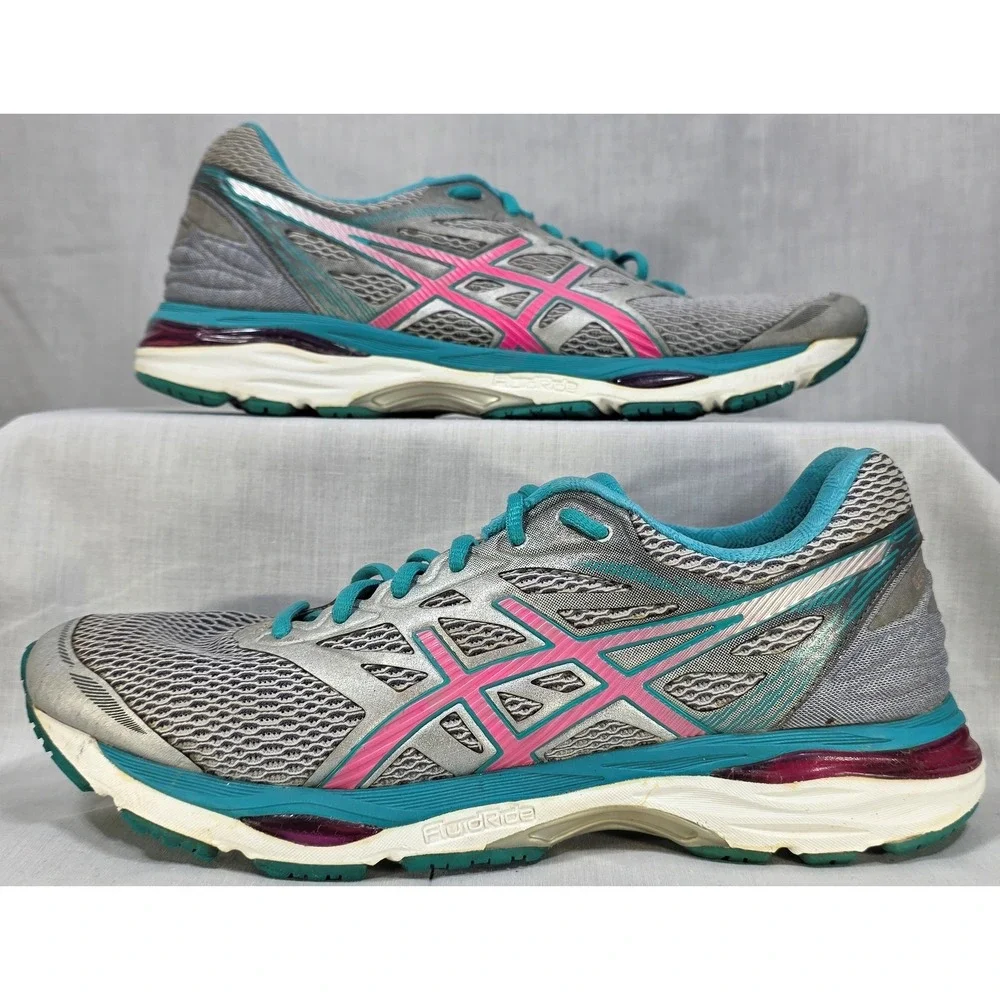 Asics Gel-Cumulus 18 Women's Running Shoes Silver‎ Pink Teal T6C8N Sneakers